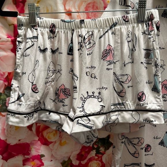 Kate Spade Printed Notch Collar Short Sleeve Jersey Knit Shorty Bridal P… - Picture 5 of 11